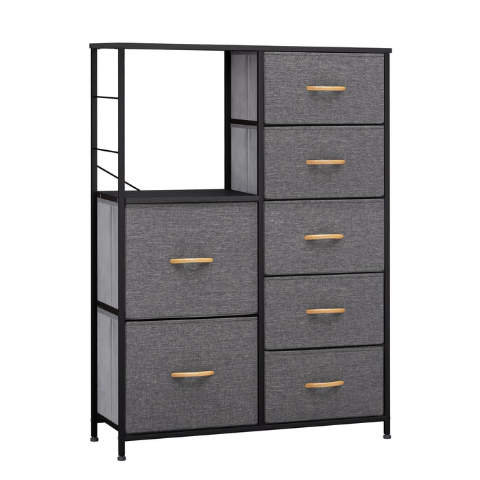 Steel And Fabric Seven Drawer Chest - Gray / Black