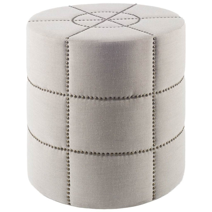 Linen Round Footstool Ottoman - Cream