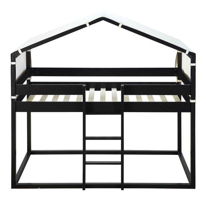 Twin Over Twin Bunk Bed Wood Bed With Tent - Espresso