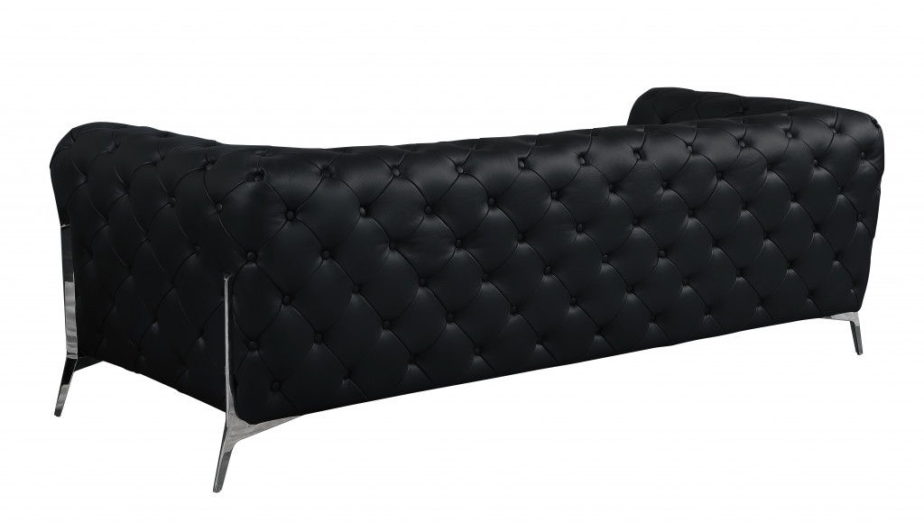 Italian Leather Sofa Silver Legs - Black