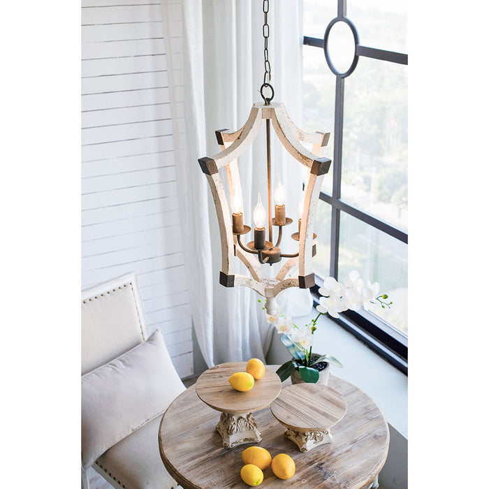 4 Light Wood Chandelier, Hanging Light Fixture With Adjustable Chain For Kitchen Dining Room Foyer Entryway, Bulb Not Included - Cream