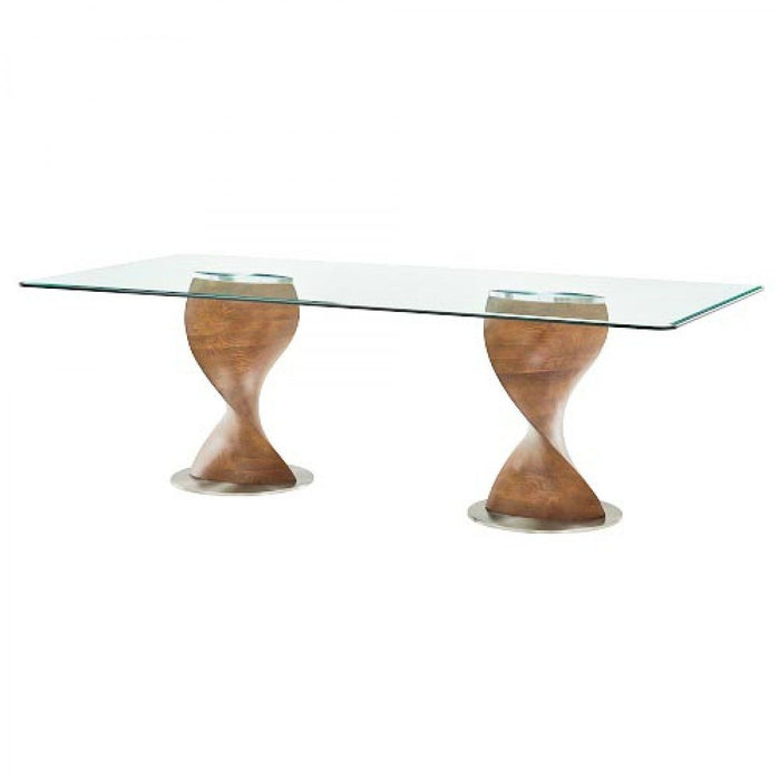 Rectangular Glass And Solid Wood Dining Table - Clear / Walnut