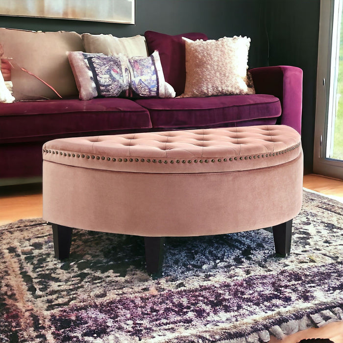 Velvet Tufted Half Circle Storage - Blush / Black