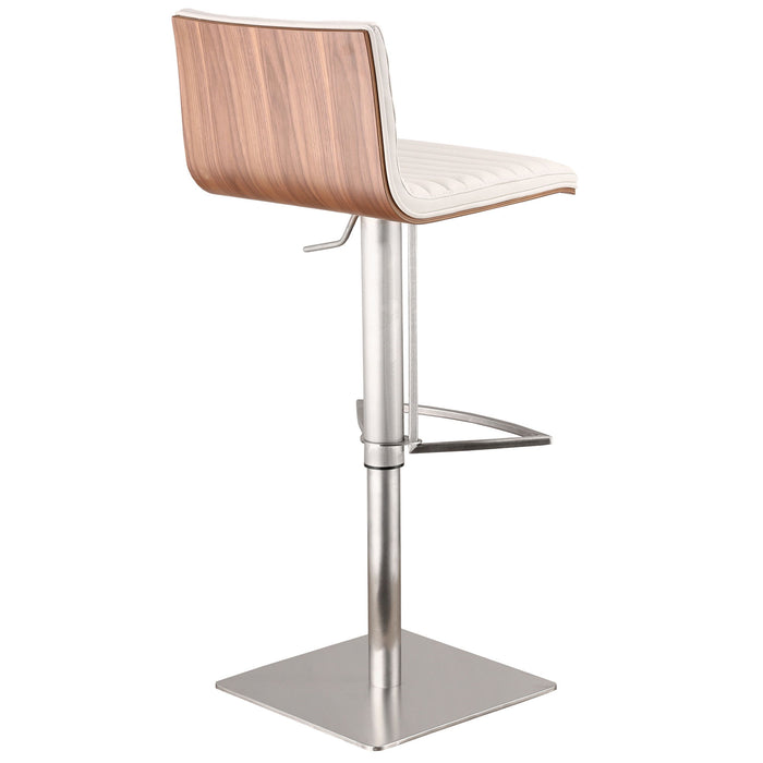 Faux Leather Armless Swivel Bar Stool with Brushed Stainless Steel Base - White