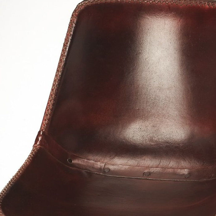 Leather And Iron Bar Chair - Brown / Gold