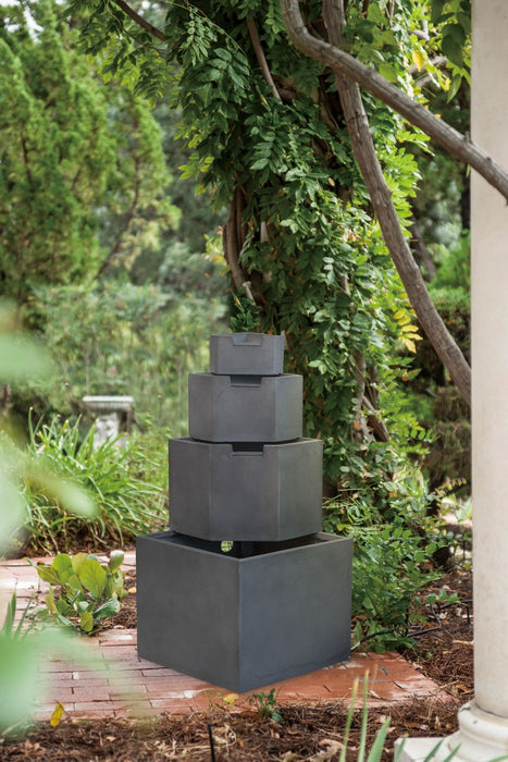 Cement 4 Tier Block Water Fountain Outdoor - Gray