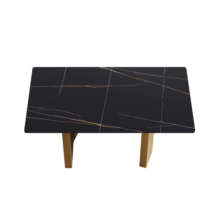 Modern Artificial Stone Black Straight Edge Metal Leg Dining Table