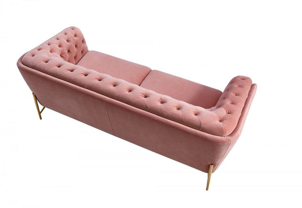 Stylish Velvet Loveseat With Diamond Tufts - Pink