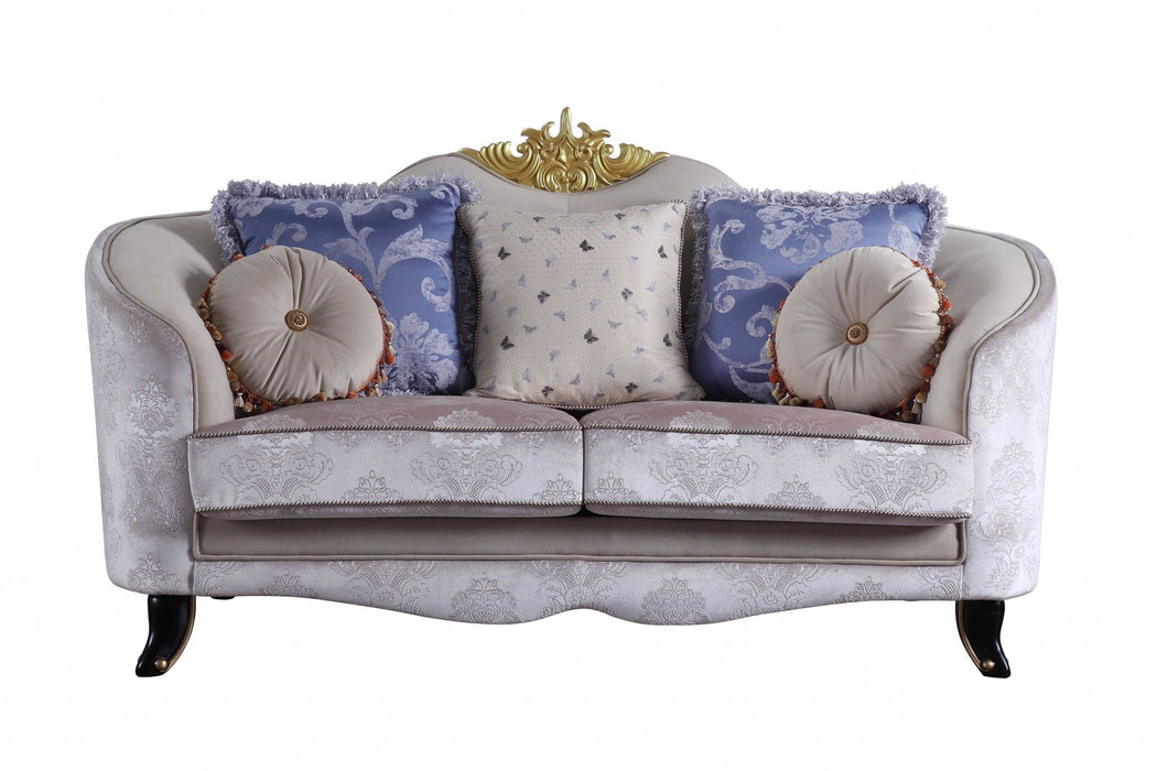 Velvet Damask Chesterfield Loveseat - Cream / Black