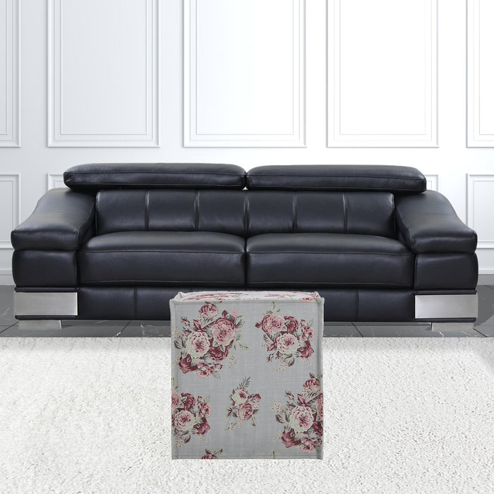 Linen Floral Ottoman - Pink