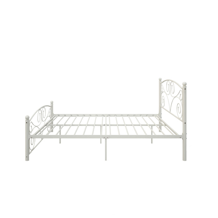 Queen Unique Flower Sturdy System Metal Bed Frame With Headboard And Footboard - White