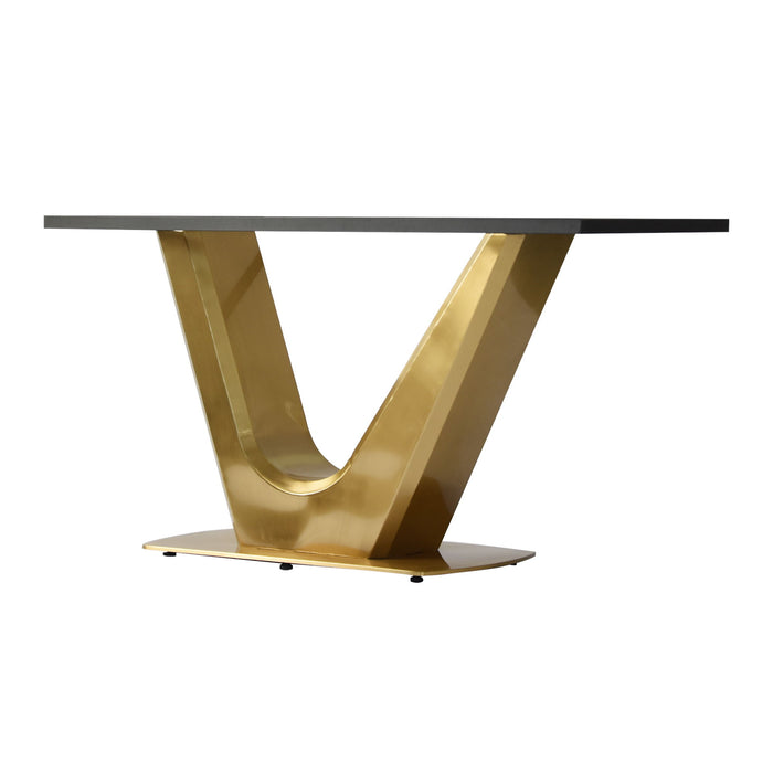 78.74" Modern Artificial Stone Panel Golden V-Shaped Metal Legs, Can Accommodate 8 People - White / Gold