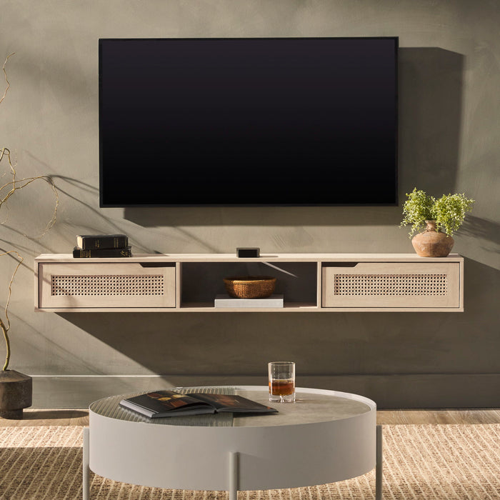 Modern Rattan Door Floating TV Stand For TVs Up To 65"