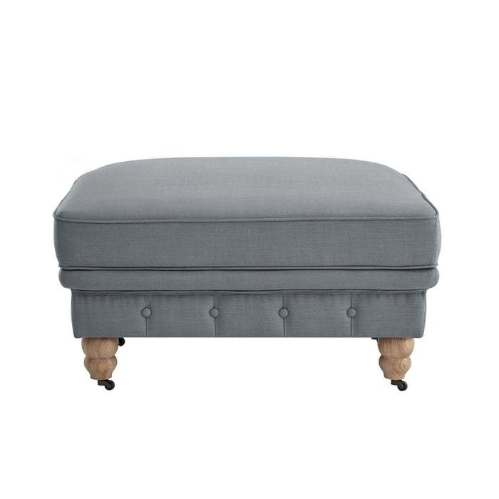 Linen And Natural Rolling Tufted Cocktail Ottoman - Gray