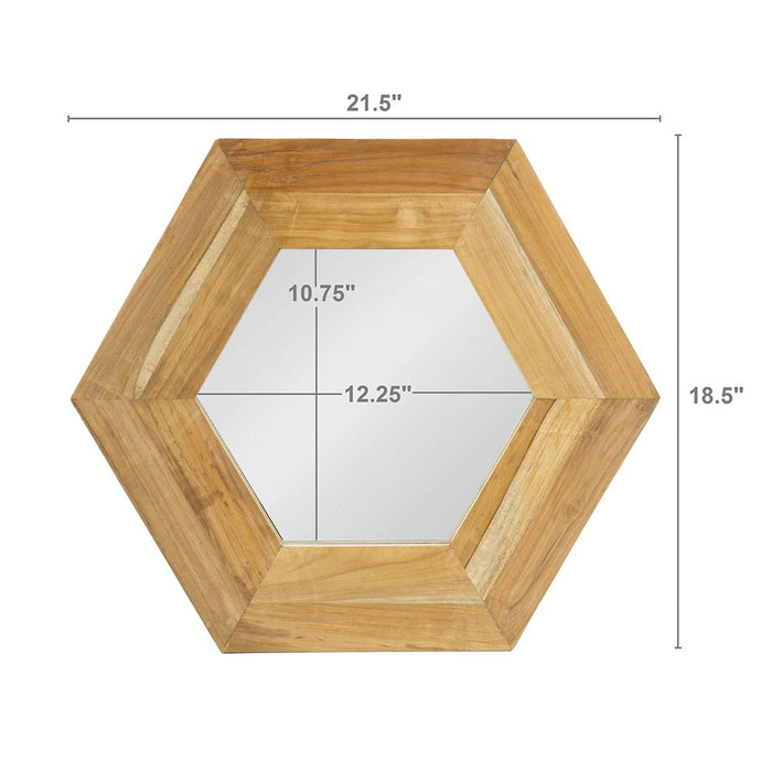 Hexagon Mirror With Natural Wood Frame, Wall Decor For Living Room Bathroom Hallway