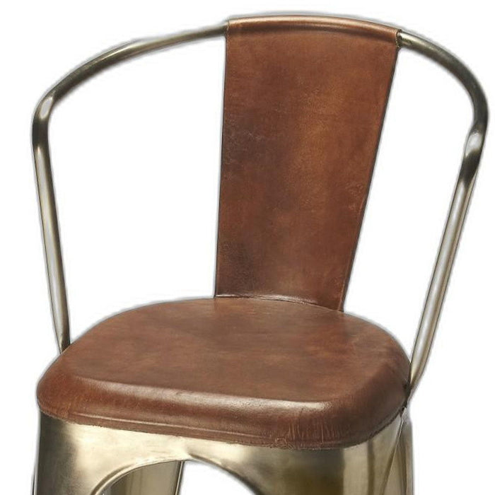 Leather And Iron Bar Stool - Brown