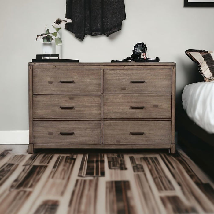 Solid Six Drawer Double Dresser - Gray