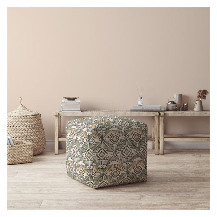 Cotton Damask Pouf Cover - Orange