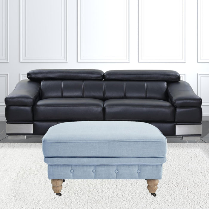 Linen Rolling Tufted Cocktail Ottoman - Light Blue / Natural