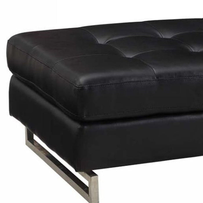 Faux Leather Ottoman - Black / Silver