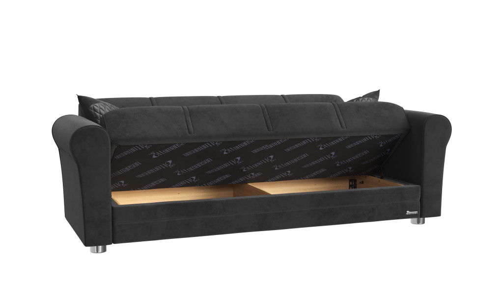 Microfiber Sleeper Sleeper Sofa And Toss Pillows With Silver Legs - Black