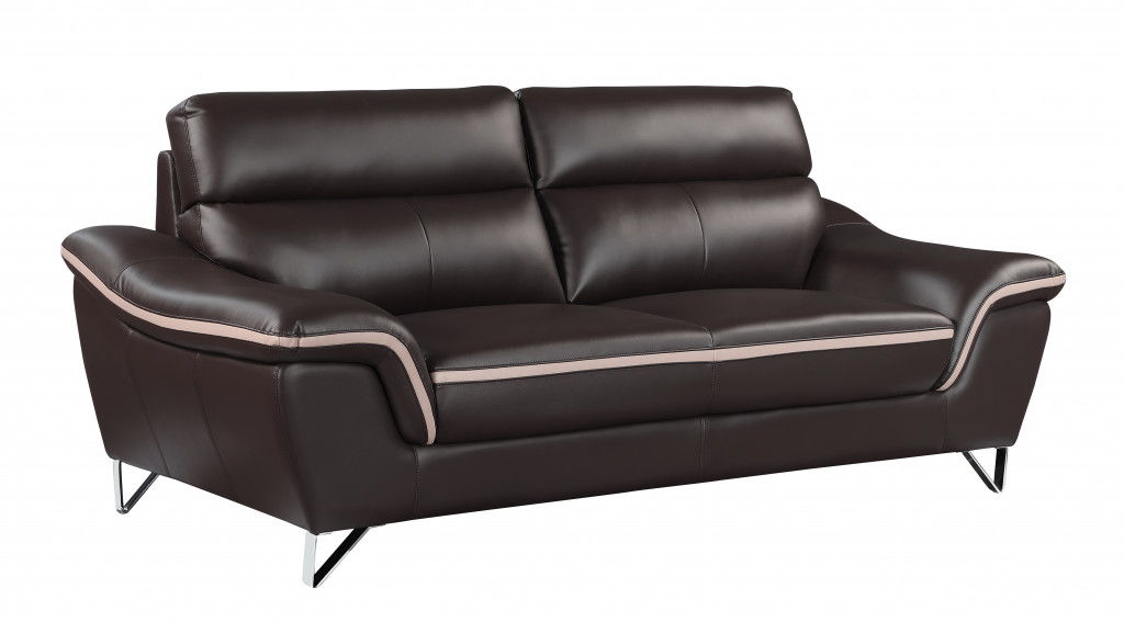 Sofa Leather With Silver Legs - Brown