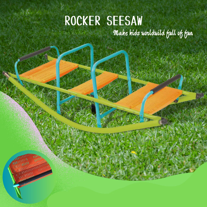 Xss008 High Quality Kids Seesaw Plastic Seat Playground Equipment Cute Baby Plastic Rocker Outdoor Children Steel Tube For Kids Age 3+ - Green / Blue