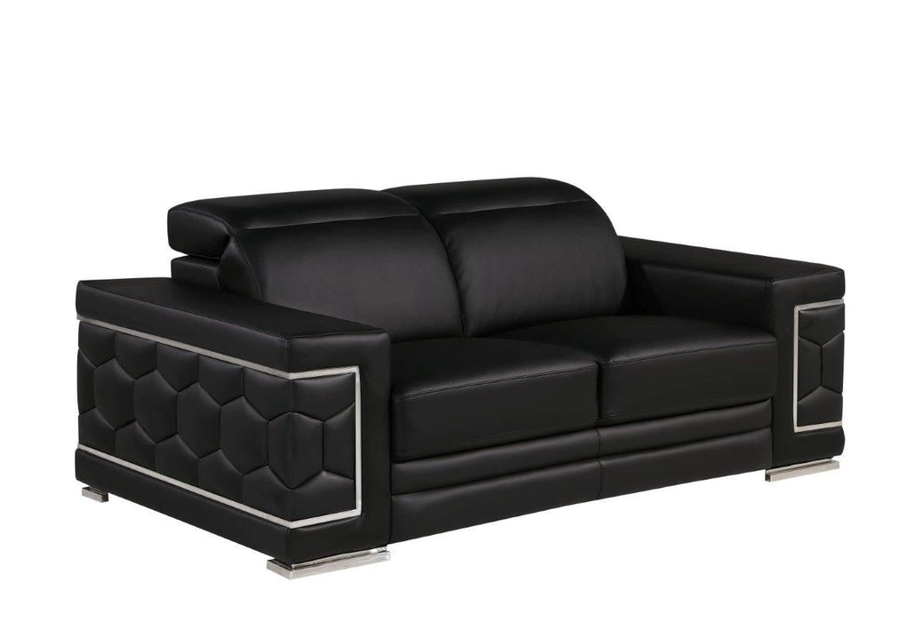 Genuine Leather Love Seat - Silver / Black