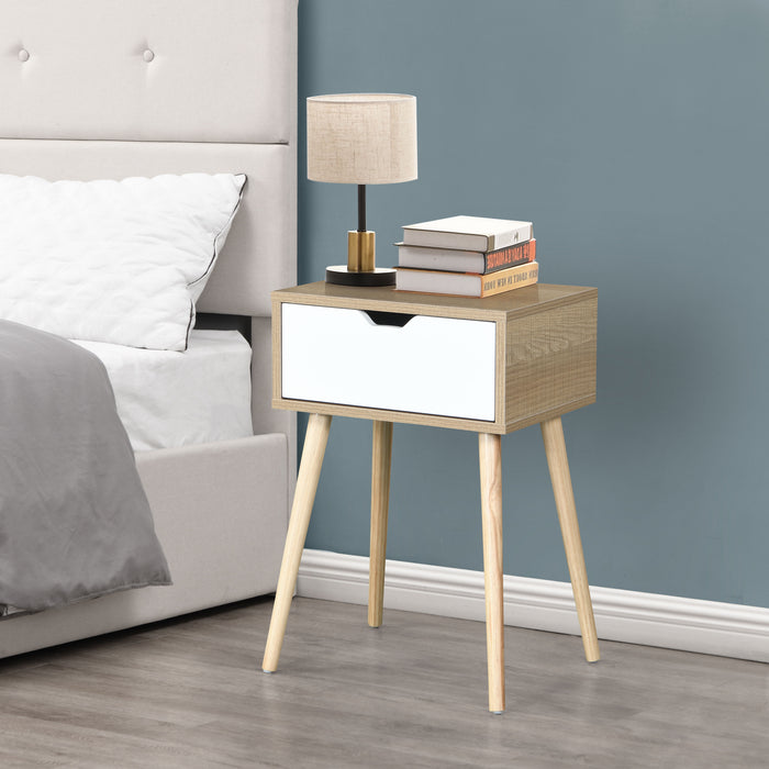 Side Table With 1 Drawer, Mid-Century Modern Storage Cabinet For Bedroom - White