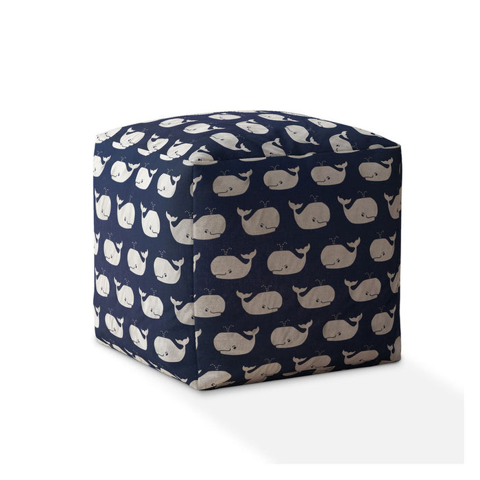 Twill Whale Pouf Cover - Blue