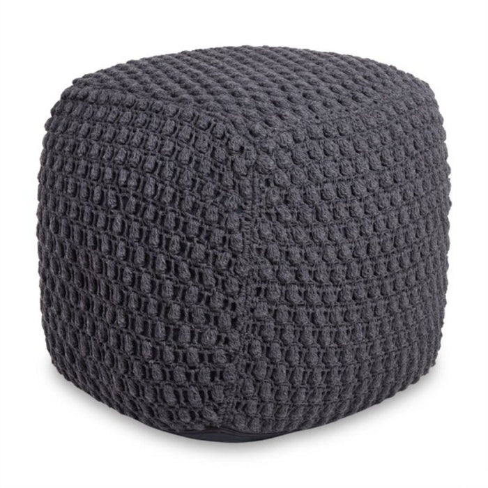 Cotton Blend Pouf Ottoman - Gray