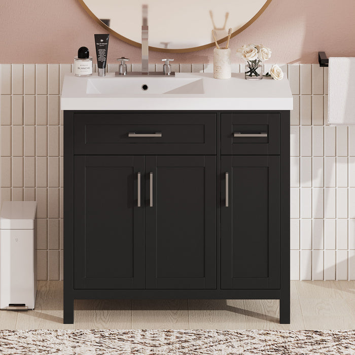 Bathroom Vanity Cabinet With Resin Integrated Sink - 2 Drawers, 3 Doors