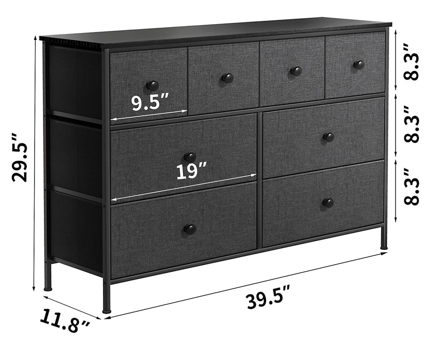 Eight Drawer Fabric Dresser - Black / Gray