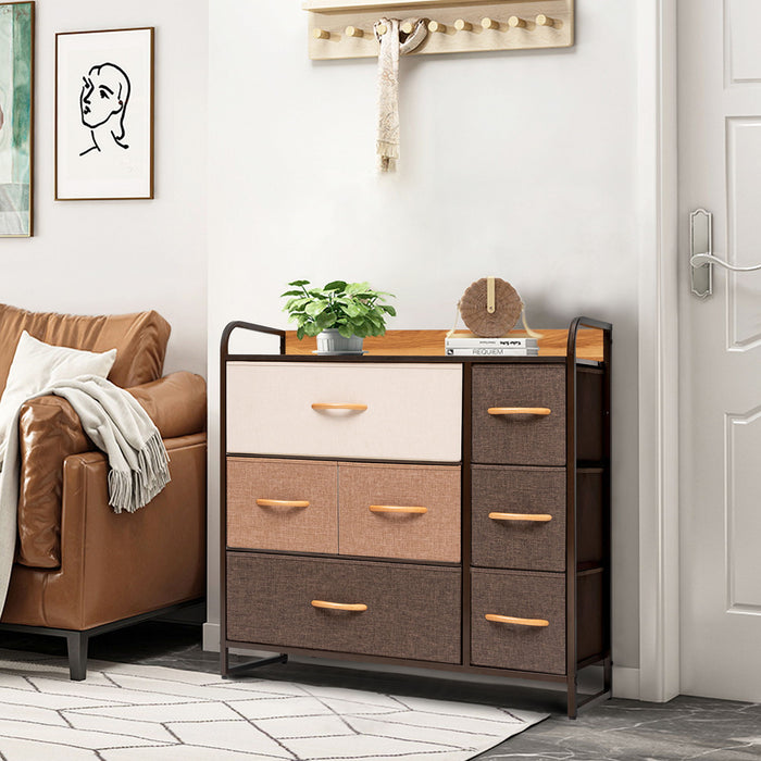 Steel And Fabric Seven Drawer Dresser - Brown