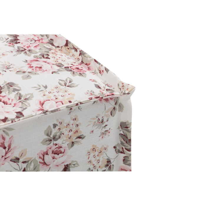 Linen Floral Ottoman - Ivory