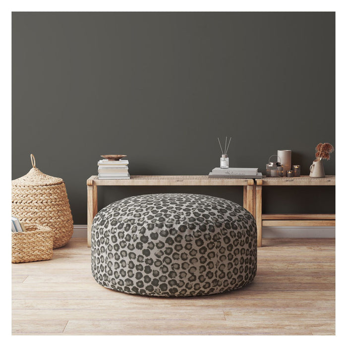 Round, Abstract Pouf Cover - Beige