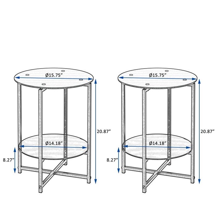 Tempered Glass End Table (Set of 2) , Round Coffee Table For Bedroom Living Room Office - Black