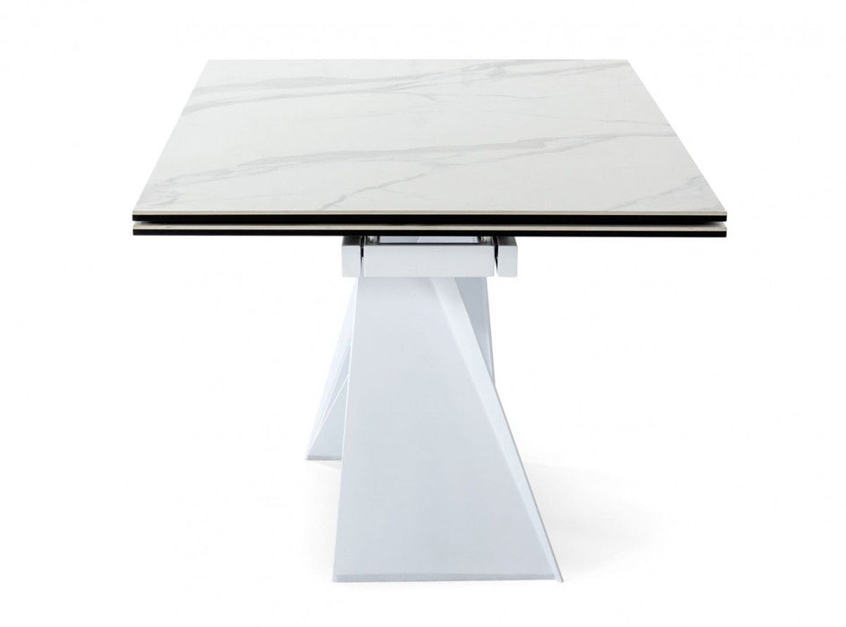 Rectangular Ceramic And Metal Self - Storing Leaf Dining Table - White