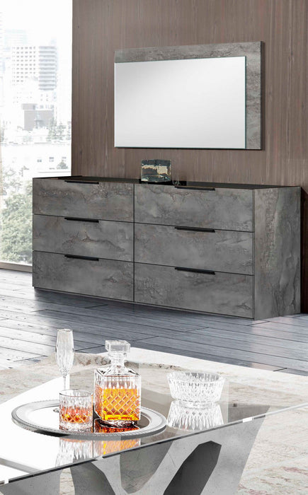 Faux Marble Solid Six Drawer Double Dresser - Gray