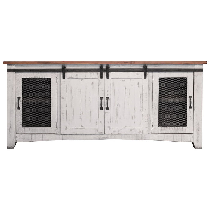 Solid Wood Cabinet Enclosed, Storage Distressed TV Stand - White