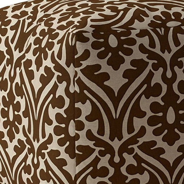 Cotton Damask Pouf Ottoman - Brown