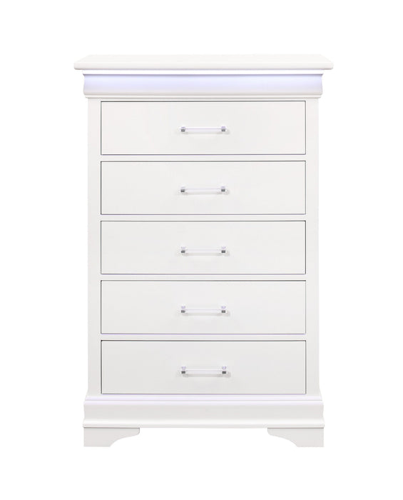 Solid Wood Five Drawer Chest With Led Lighting - White