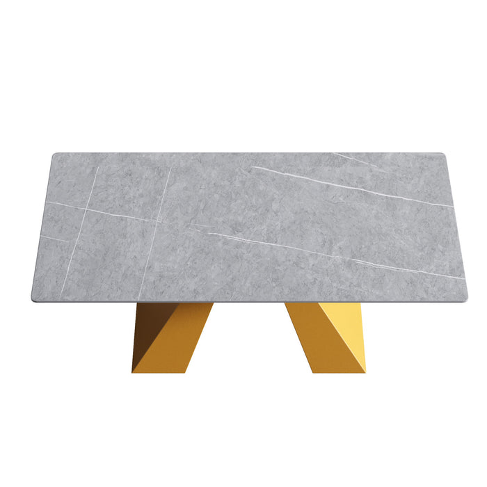 70.87" Modern Artificial Stone Gray Straight Edge Golden Metal Leg Dining Table, Can Accommodate 6-8 People - Gray / Gold