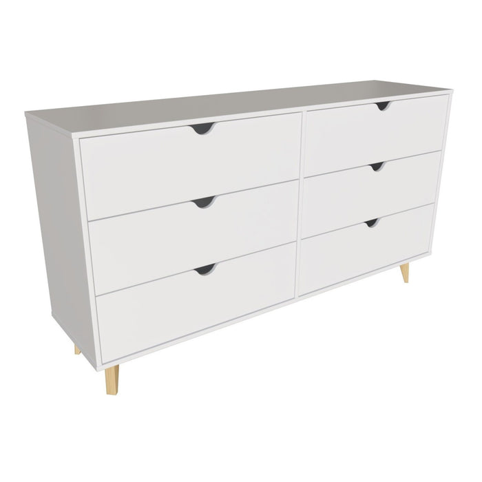 Scoop Handle Six Drawer Double Dresser - White