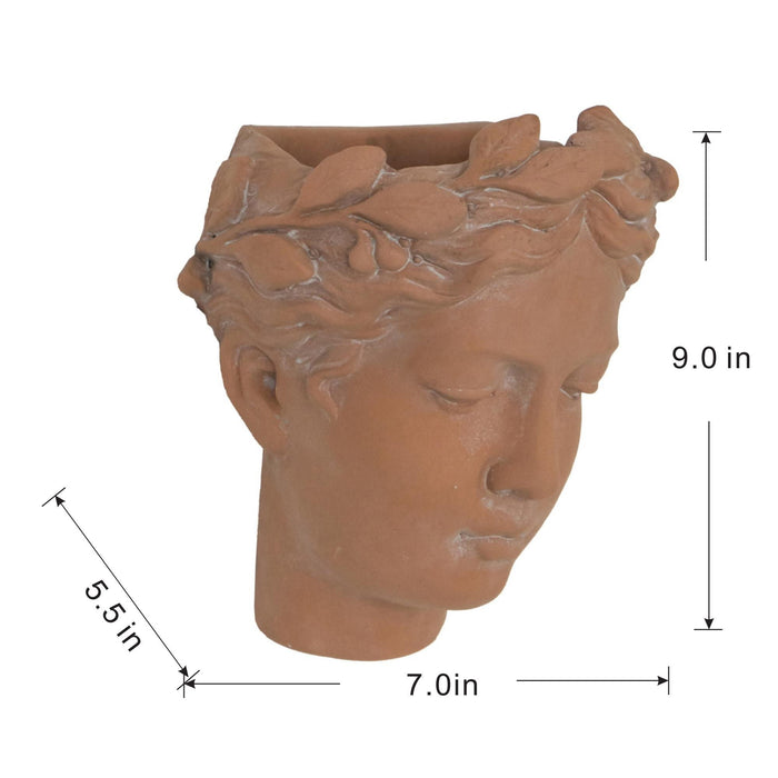 7X5.5X9" Visage Head Bust Planter, Home Wall Planter - Brown