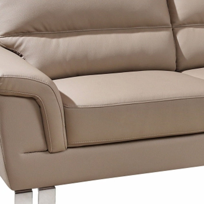 Faux Leather Sofa With Silver Legs - Beige