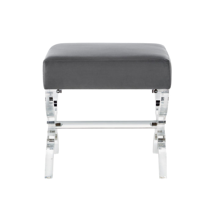 Velvet Ottoman - Gray / Clear