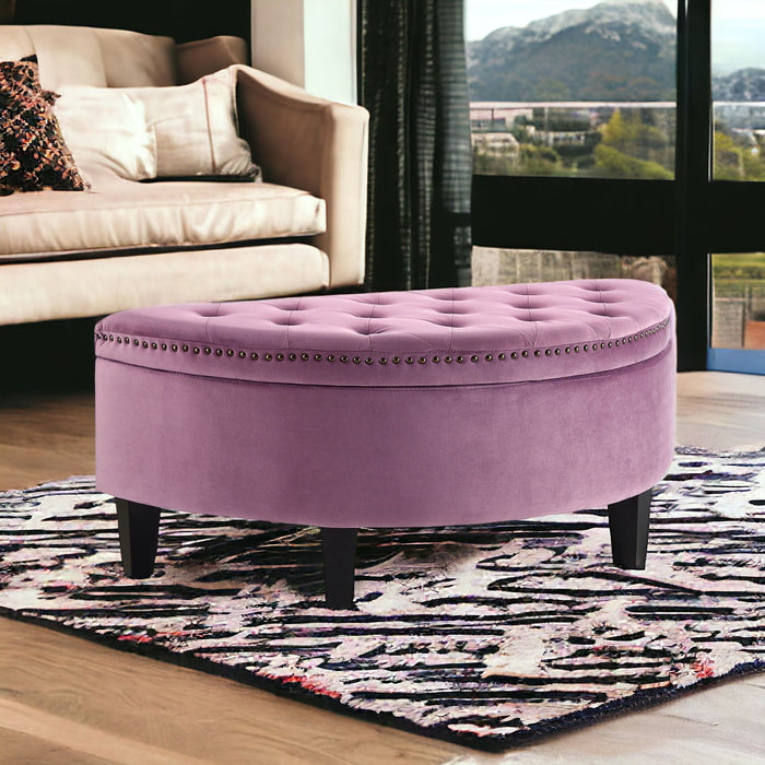 Velvet Tufted Half Circle Storage - Mauve / Black