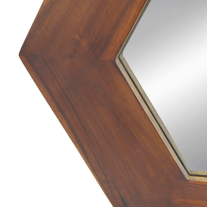 Hexagon Mirror With Natural Wood Frame, Wall Decor For Living Room Bathroom Hallway