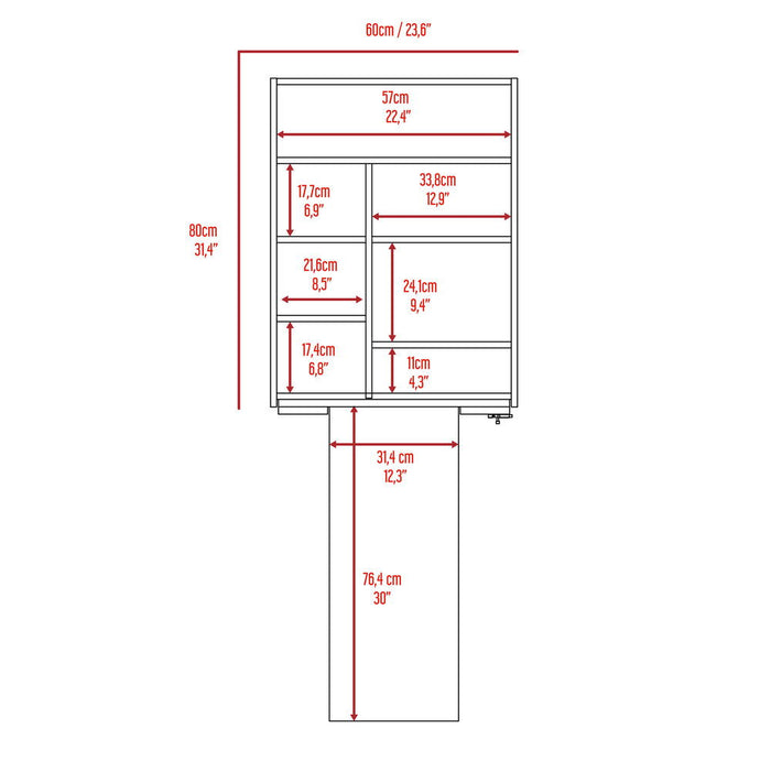 Wall Foldable Table With Multiple Shelves - White